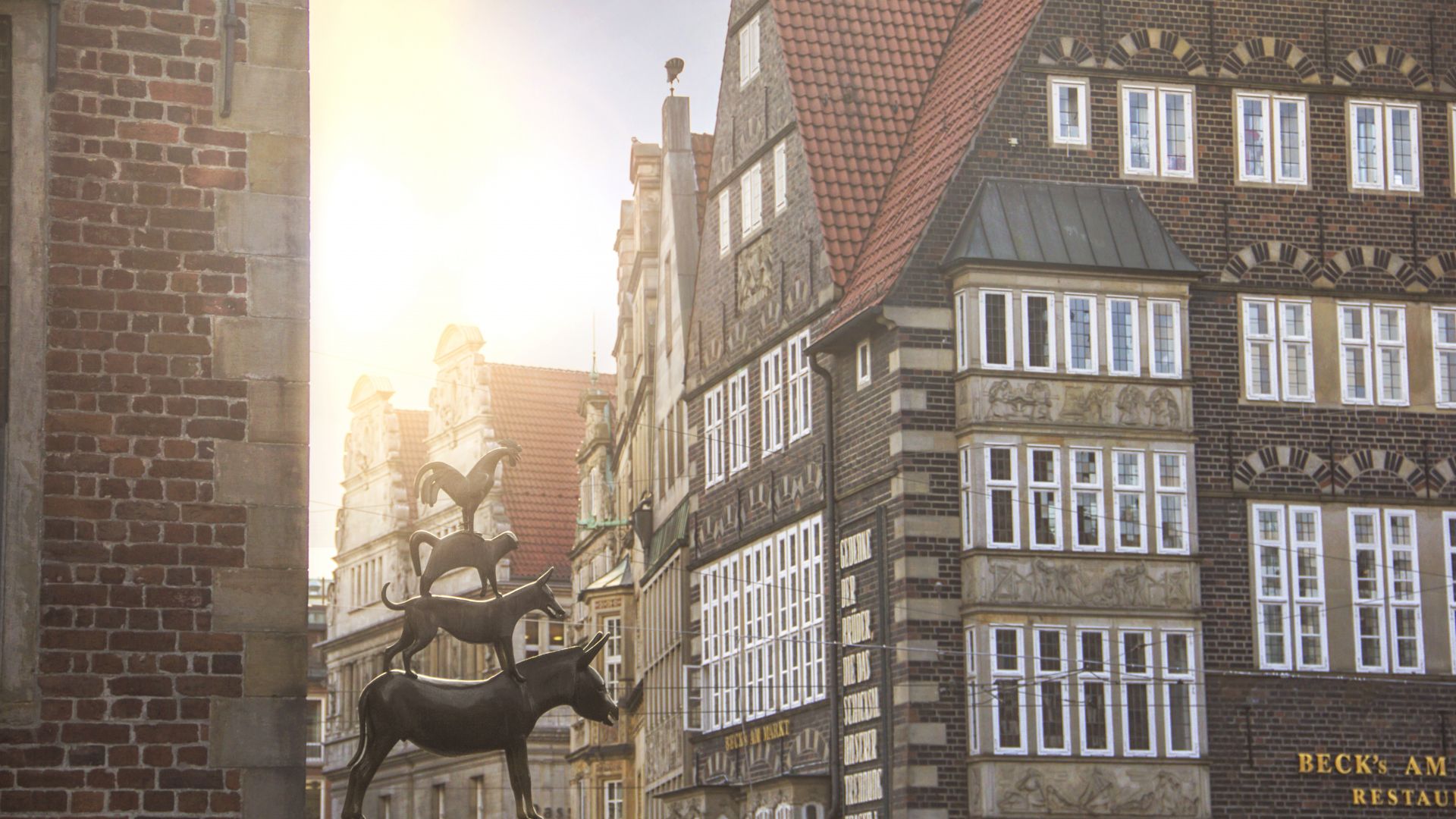 Bremen: Bronzestatue Bremer Stadtmusikanten in der Innenstadt